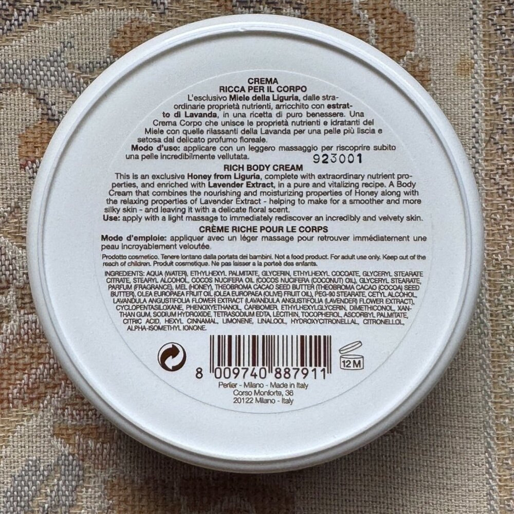 Perlier Miele Liguria Rich‎ Body Cream 6.7 oz & Bath Cream 8.4 oz NEW & SEALED - Picture 10 of 10